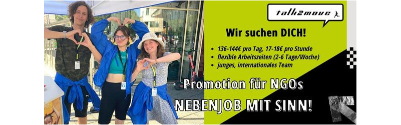 Charity Promoter:in wanted: setz dich für wichtige soziale Projekte ein und verdiene dabei bis zu 144€ am Tag in Berlin