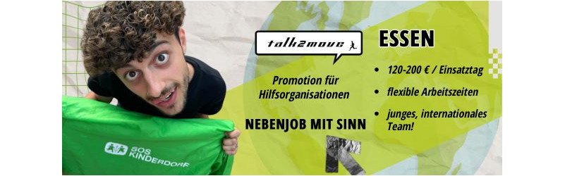 Schülerjob Essen ab 16: Fundraiser (m/w/d) für Hilfsorganisationen!